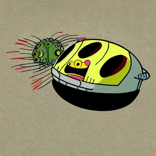 Image similar to crashed spaceship, spongebob