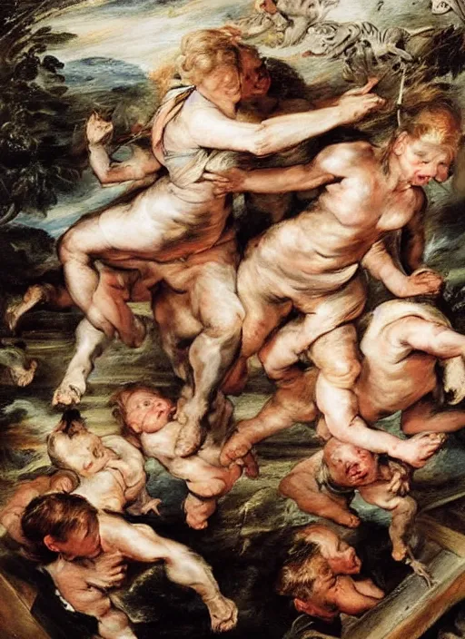 Prompt: ( ( ( ( ( painting, people falling off a playground, slide monkey bars, adventure playground, fall of the damned by peter paul rubens ) ) ) ) ) by peter paul rubens!!!!!!!