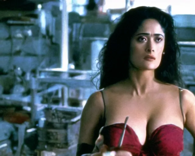 Image similar to film still of salma hayek in from dusk till daw 1 9 9 6, octane, craig mullins,