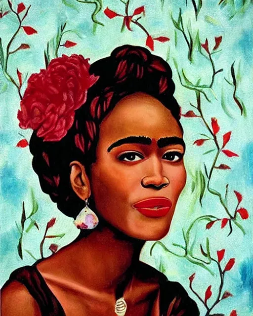 Image similar to Whitney Houston in Frida kahlo painting style