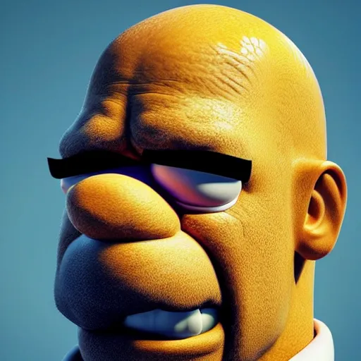 Image similar to homer simpson realistic face highly detailed eyes highly detailed face digital art, 8 k, hd, octane render, unreal engine, 3 d shading, subsurface scattering, limited concentration, iteration 1 0 0 0 0 0 0