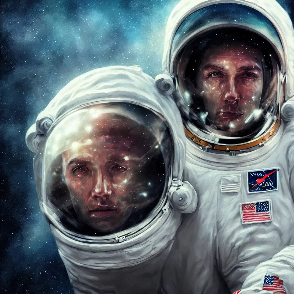 Image similar to portrait of an astronaut by ben templesmith, portrait, cinematic, epic composition, digital painting, digital art, masterpiece