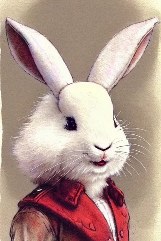 Image similar to adventurer ( ( ( ( ( 1 9 5 0 s retro future fluffy white rabbit. muted colors. ) ) ) ) ) by jean baptiste monge!!!!!!!!!!!!!!!!!!!!!!!!! chrome red