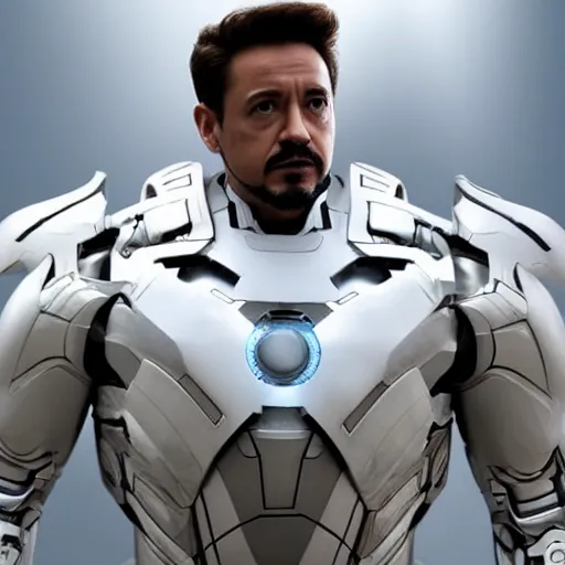 Image similar to white iron man suit, 4k realistic photo