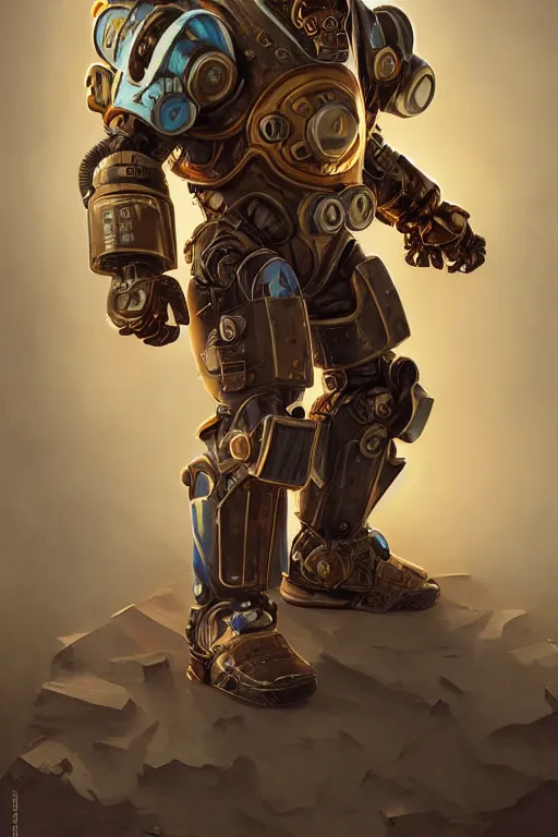 Prompt: hardmesh retro futurist steampunk fallout 7 6 power armor, hyper realistic, art cover, official fanart behance hd artstation by jesper ejsing, by rhads, makoto shinkai, unreal engine, radiating a glowing aura global illumination ray tracing hdr