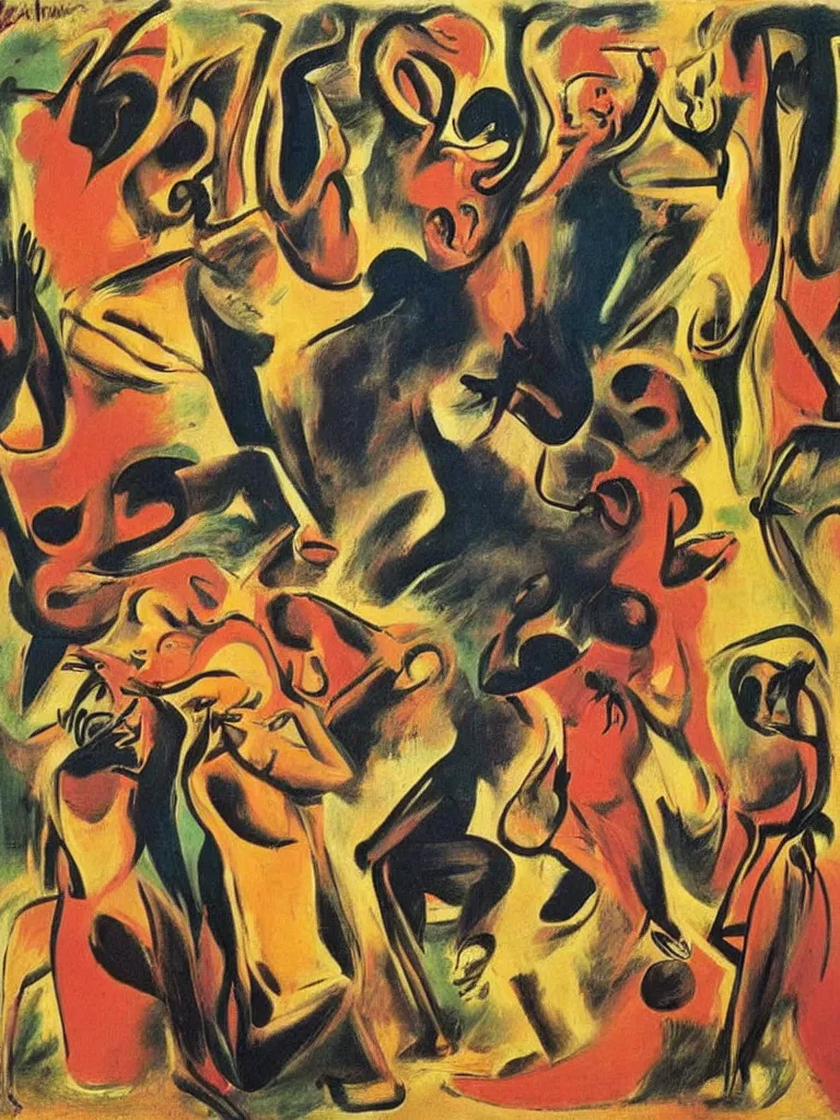 Image similar to surreal, tribal dance, art by willem de kooning, dali