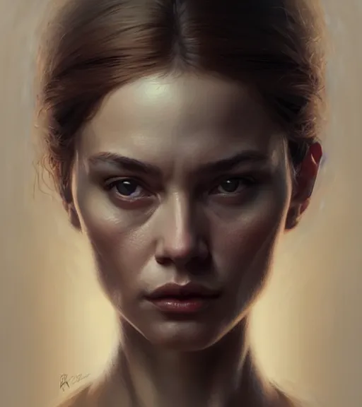 Image similar to portrait of a woman in heightened detail, poised, intense emotion, detailed facial expression, detailed surroundings, intricate, elegant, highly detailed, centered, digital painting, artstation, concept art, smooth, sharp focus, illustration, by ( greg rutkowski ), wlop