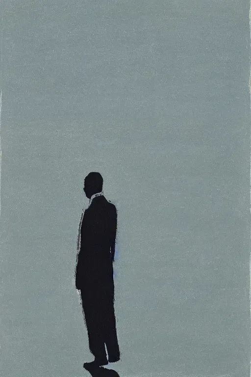 Image similar to man standing by a river, 1960’s minimalist advertising illustration, painterly, expressive brush strokes