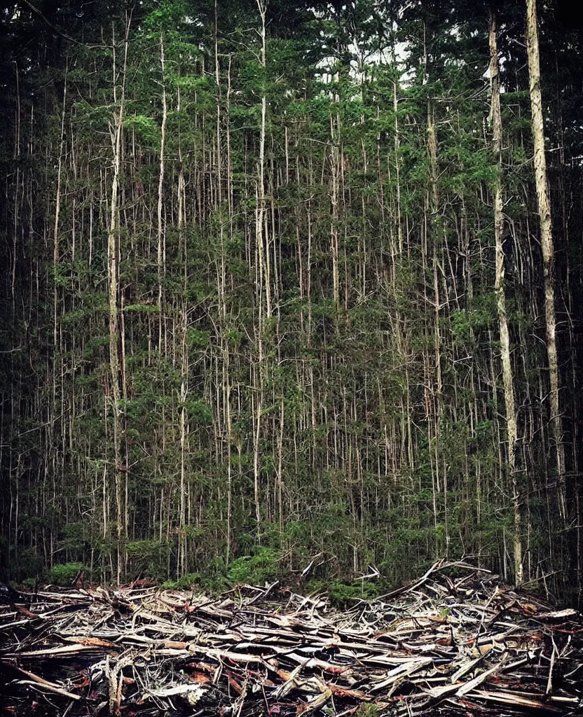 Prompt: “ dense dead forest with a dirty shopping cart ”