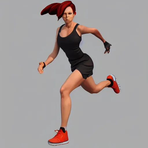 Prompt: christina hendrix character model, running pose, 1 of 1 6, orthographic front view, single figure, 4 k photograph, clear details