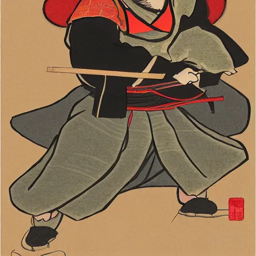 Image similar to twitch streamer forsen as samurai in Ukiyo-e style, rule of thirds