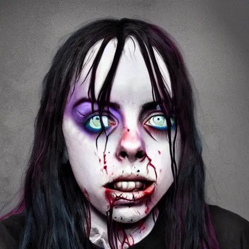 Image similar to billie eilish as a zombie