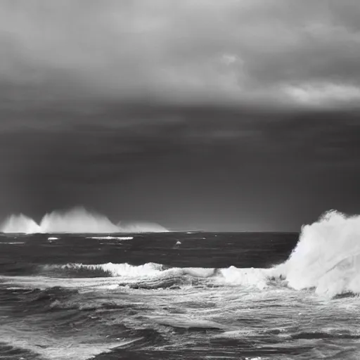 Prompt: photograph of a big incoming wave taken from the promenade, dramatic, looming, hyperrealistic