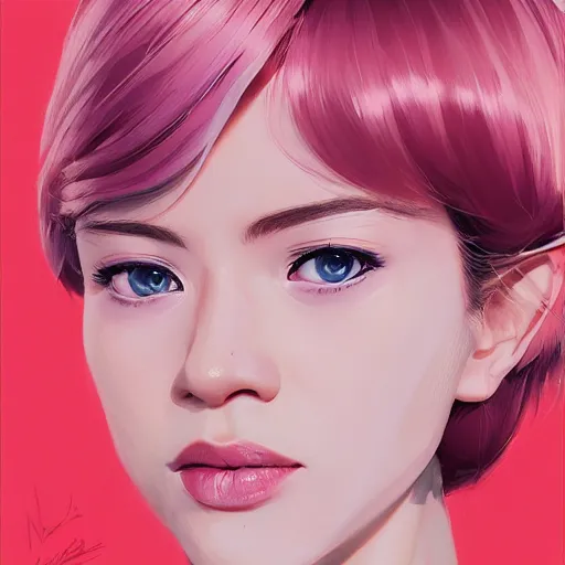 Image similar to smirking woman with cute - fine - face, pretty face, white and pink hair, realistic shaded perfect face, extremely fine details, by realistic shaded lighting, dynamic background, poster by ilya kuvshinov katsuhiro otomo, magali villeneuve, artgerm, jeremy lipkin and michael garmash and rob rey, pascal blanche, kan liu