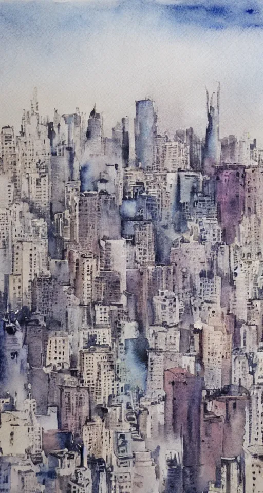 Image similar to looking upon a dying city, watercolor,