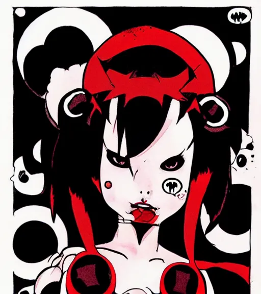Prompt: portrait of Dc vertigo Death as a happy energetic cute goth girl, Ryuko Matoi by, Mike Mignola, chris bachalo, shaded ink illustration