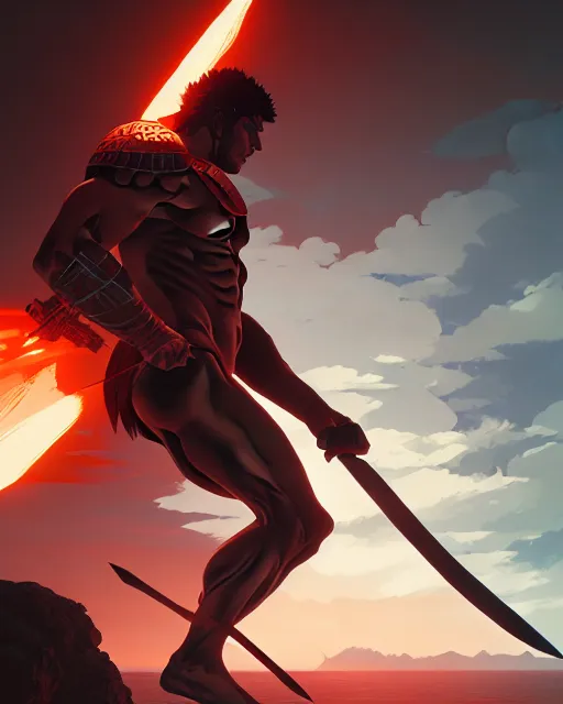 Prompt: the great greek warrior achilles anime screenshot, anime, intricate, sharp focus, illustration, highly detailed, digital painting, clean artstyle, concept art, matte, art by ilya kuvshinov and ruan jia and greg rutkowski, masterpiece