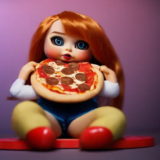 Prompt: still photo of an lol surprise doll eating pizza, highly detailed, photorealistic portrait, bright studio setting, studio lighting, crisp quality and light reflections, unreal engine 5 quality render