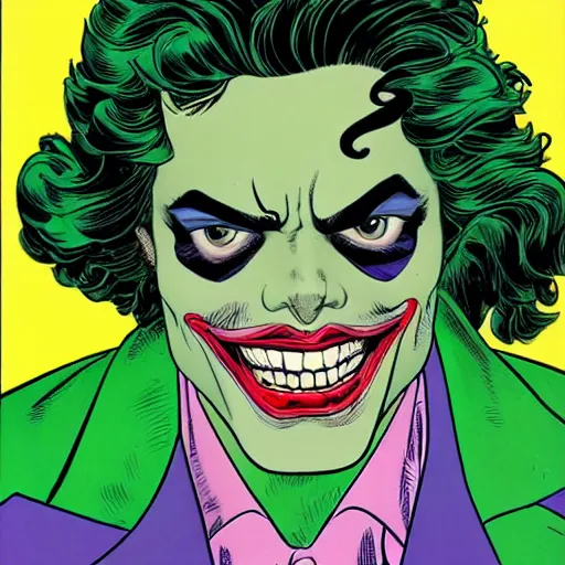 Image similar to dynamic macro head portrait of beautifu michael jackson as the joker in white sequined jacket by john romita sr and cory walker and ryan ottley and jack kirby and barry windsor - smith, comic, illustration, photo real