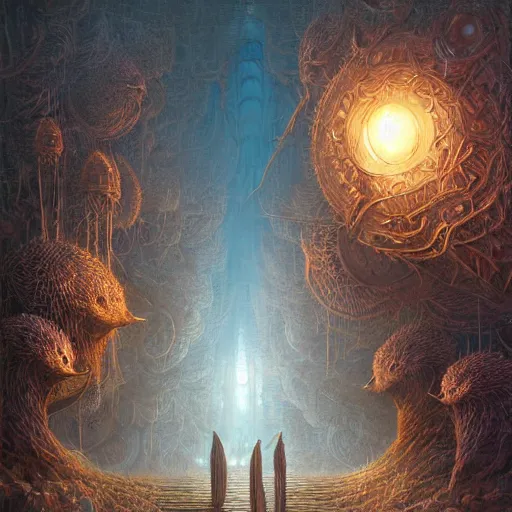 Prompt: hedgehog opalescent walkway quantum digital art matte painting hyper realism sharp focus intricate details by tomasz alen kopera, victo ngai, greg rutkowski, tim white, beksinski, artgerm, paul lehr, andreas rocha