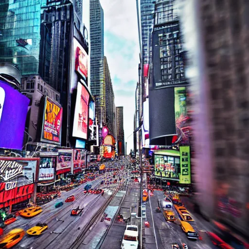 Image similar to tilt-shift photograph of a lovecraftian monster destroying times square