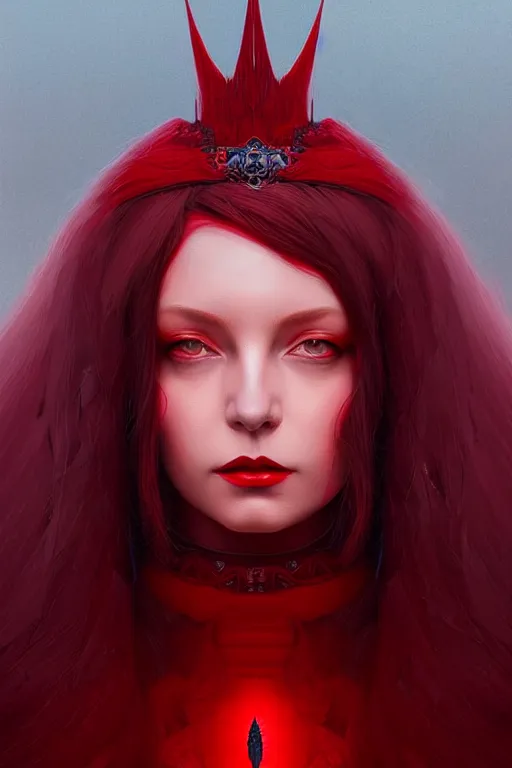 Image similar to a portrait of red witch queen with raven, fantasy, sharp focus, intricate, elegant, digital painting, artstation, matte, highly detailed, concept art, illustration, ambient lighting, art by ilya kuvshinov, artgerm, jingna zhang, and greg rutkowski