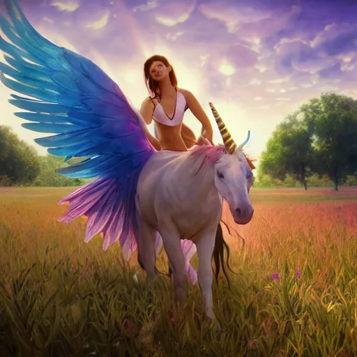 Prompt: a unicorn with wings eating in a field of marijuana, colorful sky, art by artgerm and greg rutkowski and alphonse mucha, concept art, octane render, unreal engine 5, highly detailed, high quality, 8 k, soft lighting, realistic face, path traced