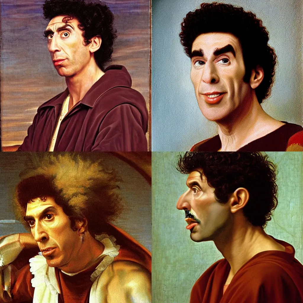 Prompt: renaissance painting of Cosmo Kramer