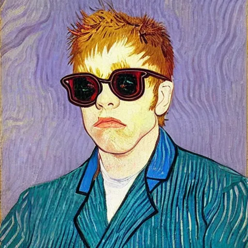 Image similar to a portrait painting of Elton john by van gogh
