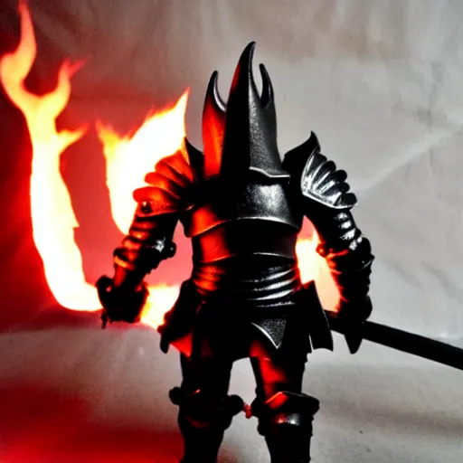 Prompt: photo of a real-life hell knight with a flaming sword