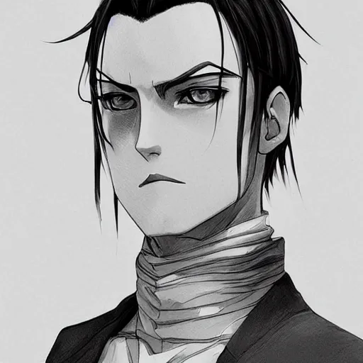 Image similar to Levi Ackerman portrait, elegant, 2d, ultra highly detailed, digital painting, smooth, sharp focus, artstation, art by Tsutomu Nihei