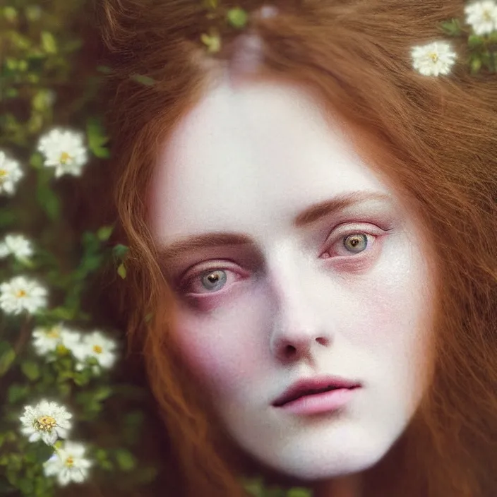 Prompt: Kodak Portra 400, 8K,ARTSTATION, Caroline Gariba, soft light, volumetric lighting, highly detailed, britt marling style 3/4 , extreme Close-up portrait photography of a beautiful woman how pre-Raphaelites,inspired by Ophelia paint, the face emerges from Pamukkale, hair are intricate with highly detailed realistic beautiful flowers , Realistic, Refined, Highly Detailed, interstellar outdoor soft pastel lighting colors scheme, outdoor fine art photography, Hyper realistic, photo realistic