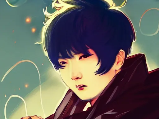 Prompt: portrait MIN YOONGI is ZUKO, night time, dynamic lighting , looking at his FIRE SCAR reflection, +++ super super super dynamic posing, j.c. leyendecker, abyxrt_, thick eyebrows, super serious facial expression