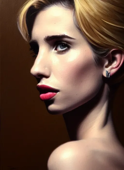 Image similar to close up portrait of emma roberts, oil painting by tomasz jedruszek, cinematic lighting, pen and ink, intricate line, hd, 4 k, million of likes, trending on artstation