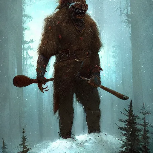 Image similar to hairy barbarian with moose helmet by greg rutkowski