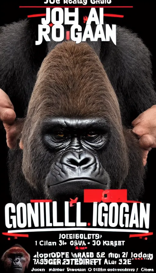 Prompt: joe rogan gorilla doing a podcast, cinema still