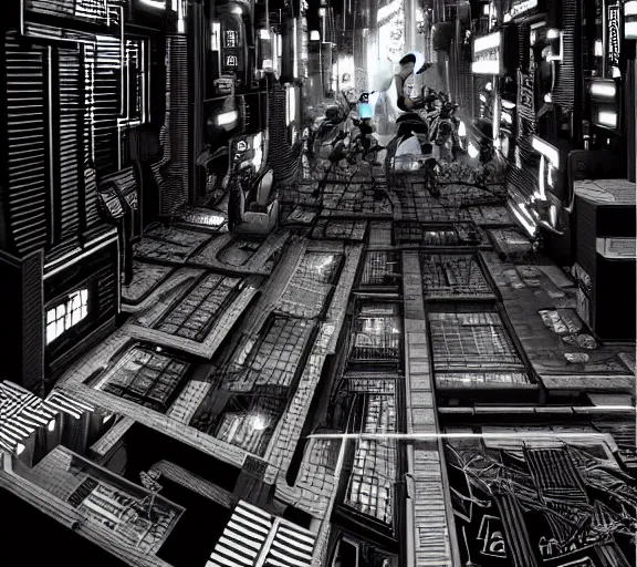 a black and white illustration of a cyberpunk epic | Stable