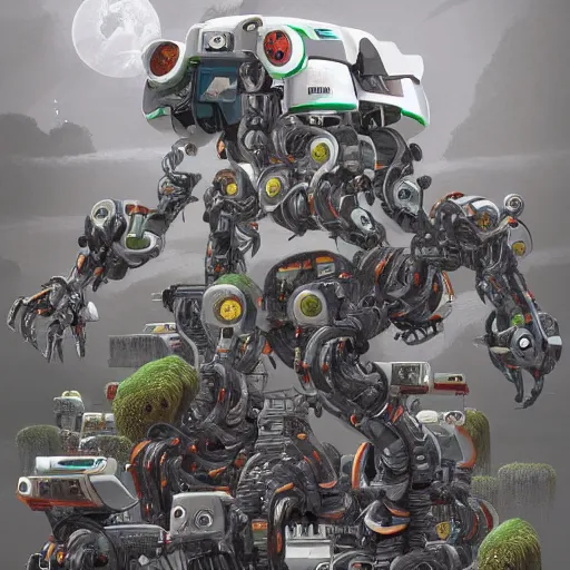 Image similar to a world full of robots overran by nature by akihiko yoshia and greg rutkowsk