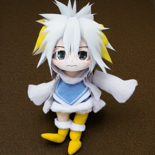 Image similar to cute fumo plush of a yellow and white - haired prankster, anime, vray