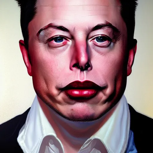 Prompt: Portrait of Elon Musk by Gottfried Helnwein and Phil Hale