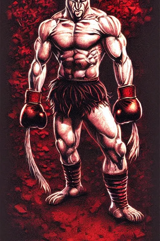 Image similar to extreme long shot. 8 bit nes graphics. antropomorphic muscular masculine wolf. kickboxer fighter, in shorts. wolf head. fine details, art from nes game cartridge, marc simonetti and hermann nitsch