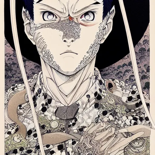 Image similar to prompt: Portrait painted in Naruto Shipudden style drawn by Vania Zouravliov and Takato Yamamoto, inspired by Fables, intricate acrylic gouache painting, high detail, sharp high detail, manga and anime 2000