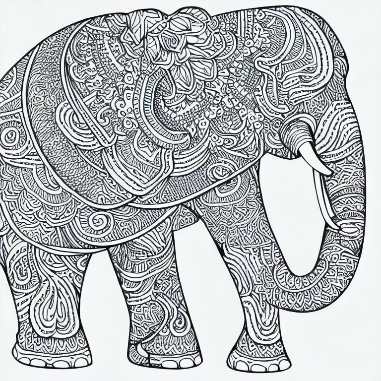 Image similar to elephant ornaments fractal ink drawing line art colouring page vector