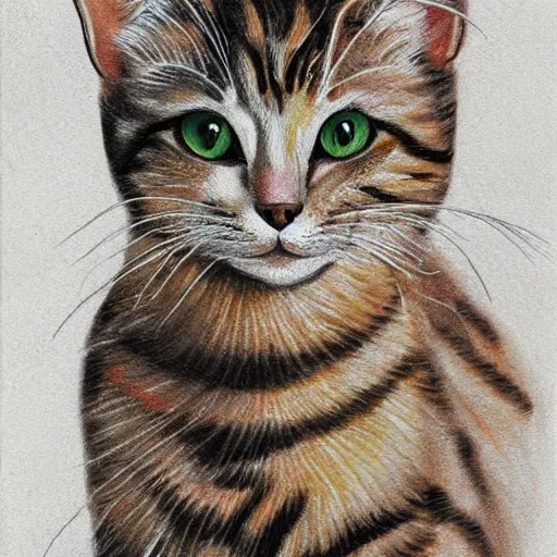 Prompt: a friendly cat acrilic drawing