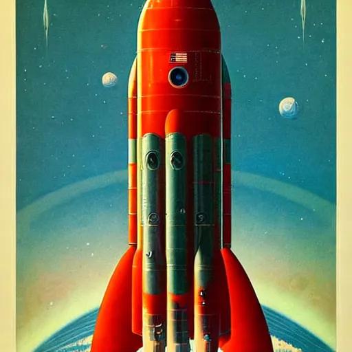 Image similar to Soviet space rockets propaganda poster in the style of James Gilleard, Zdzislaw Beksinski, Mark Ryden, Wolfgang Lettl highly detailed, hints of Yayoi Kasuma