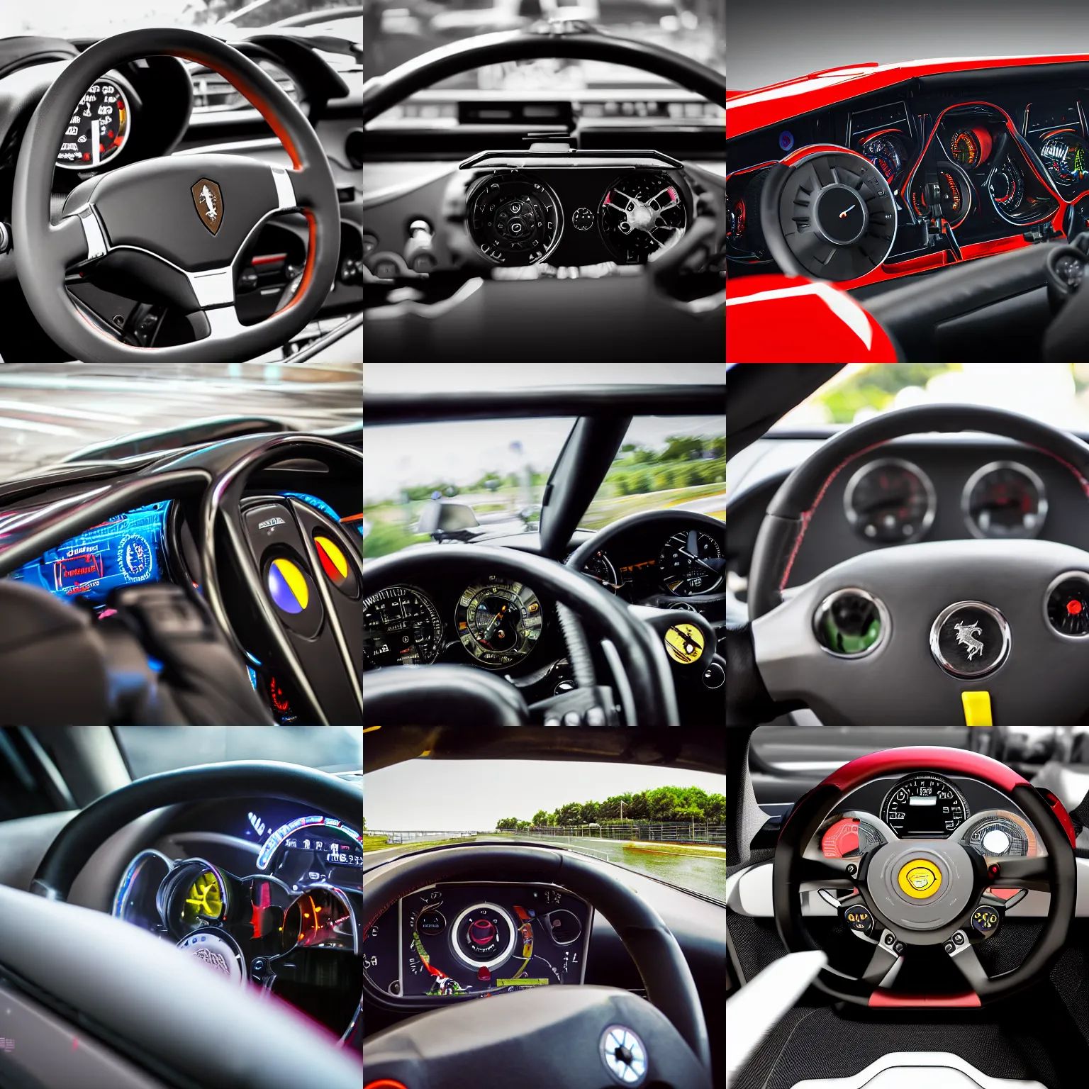 Prompt: a closeup photorealistic photograph of dashboard made from server racks in an enzo ferarri. view of steering wheel. bright scene. fine detail. this 4 k hd image is trending on artstation, featured on behance, well - rendered, extra crisp, features intricate detail, epic composition and the style of unreal engine.