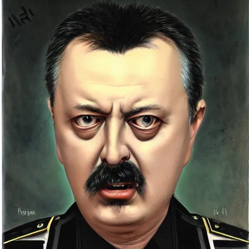 Image similar to Portrait by H.R.Giger of Igor Ivanovich Strelkov calling for total mobilization, photo-realistic, 2K, highly detailed