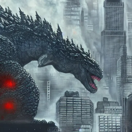 Image similar to godzilla destroying a city, concept art, artstation, very detailed