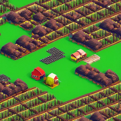 Image similar to isometric farm and village render