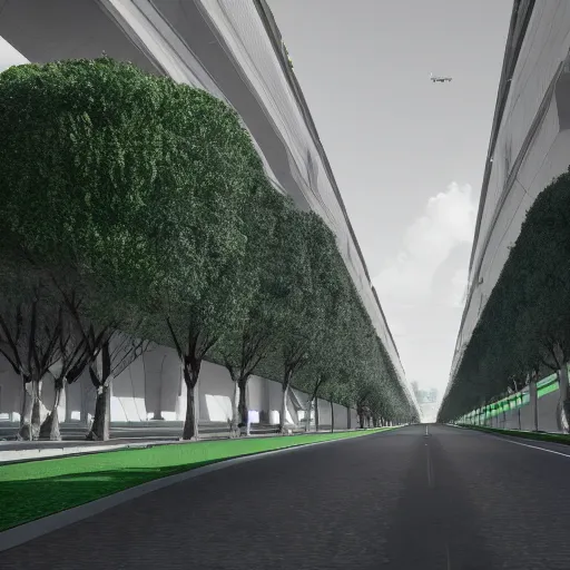 Image similar to futuristic city of Rome (as designed by Apple), Grey and White roads with green trees, octane render, 4K